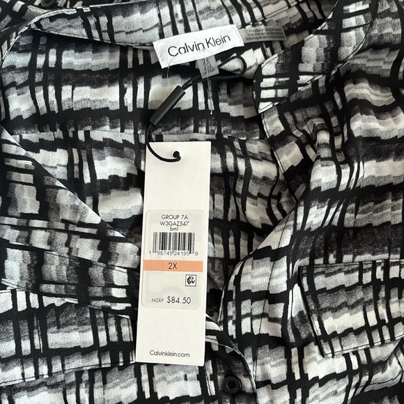 Calvin Klein Woman Black and White Button Down Shirt with Tab Long Sleeve 2X - Picture 3 of 6